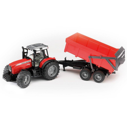 Macheta tractor cu remorca massey ferguson 7480 1:16